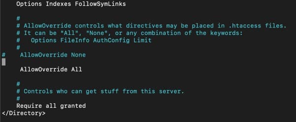 Editing httpd.conf file to AllowOverride All