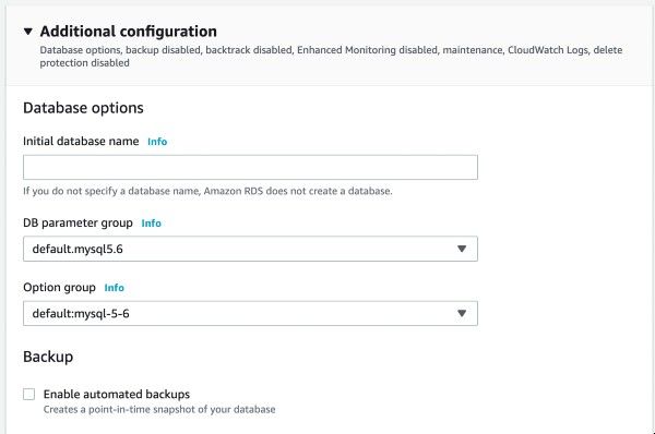 Additional configuration for RDS database