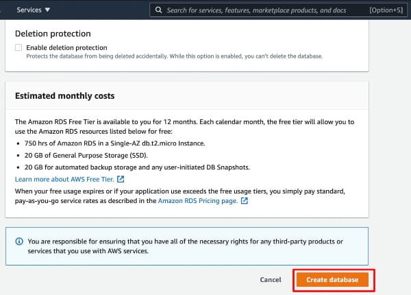 Finish creating database after filling up configuration values