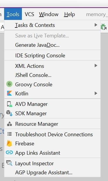 SDK manager tab in android studio
