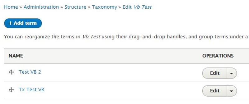 Taxonomy terms are added to the vocabulary