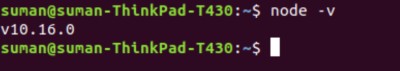 Check the node version by running the command: node -v