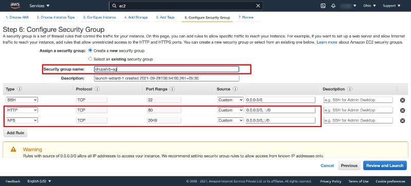 Configure Security Group for the EC2 Instance