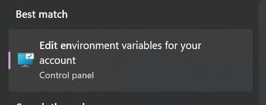 environmental variable for your account in search bar